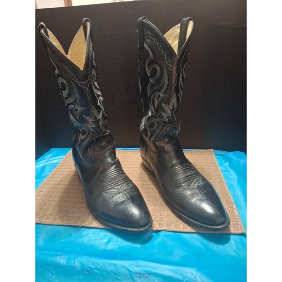 Mens Dan Post Black Leather Cowboy Boots With Embroidered Design Size 9.5EW - Picture 1 of 10